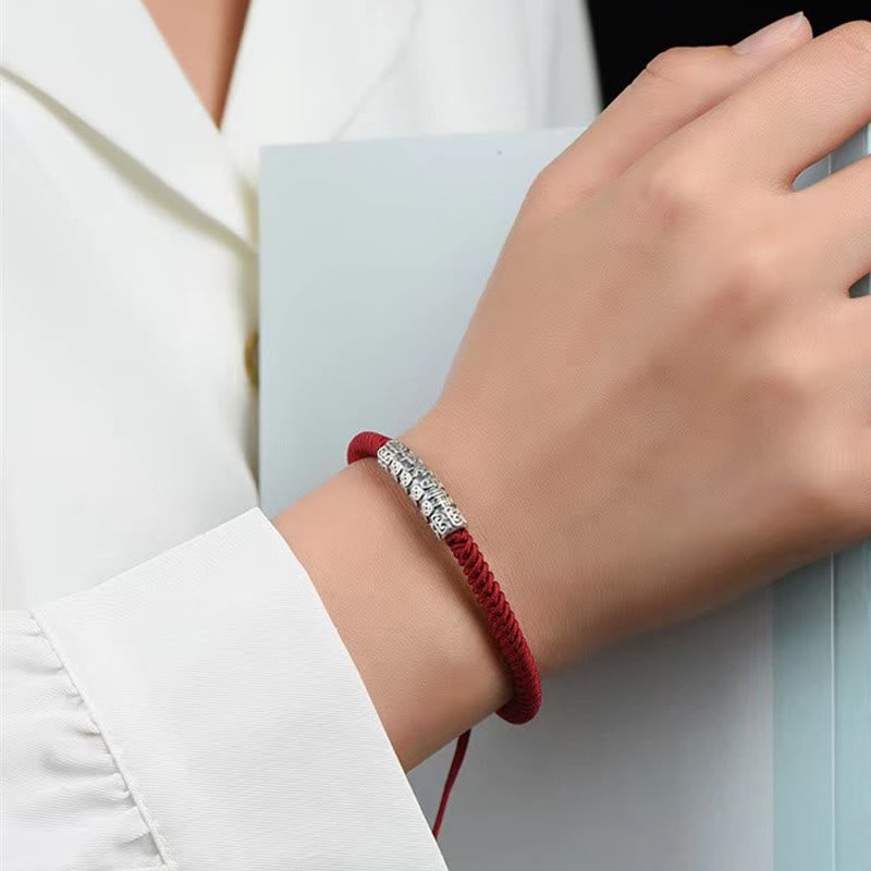 Bracelet en corde porte-bonheur Om Mani Padme Hum en argent sterling 999 fait à la main avec Buddha Stones - image 8