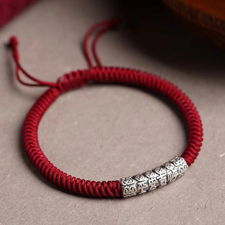 Bracelet en corde porte-bonheur Om Mani Padme Hum en argent sterling 999 fait à la main avec Buddha Stones
