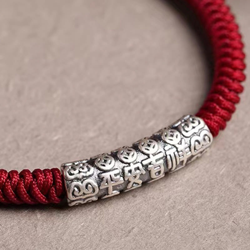 Bracelet en corde porte-bonheur Om Mani Padme Hum en argent sterling 999 fait à la main avec Buddha Stones