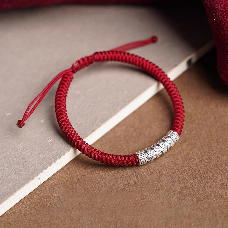 Bracelet en corde porte-bonheur Om Mani Padme Hum en argent sterling 999 fait à la main avec Buddha Stones
