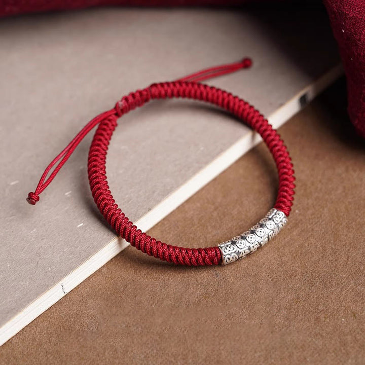 Bracelet en corde porte-bonheur Om Mani Padme Hum en argent sterling 999 fait à la main avec Buddha Stones