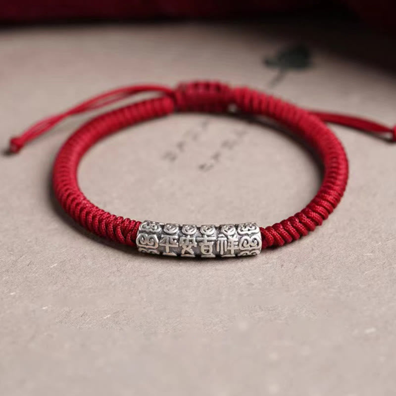 Bracelet en corde porte-bonheur Om Mani Padme Hum en argent sterling 999 fait à la main avec Buddha Stones