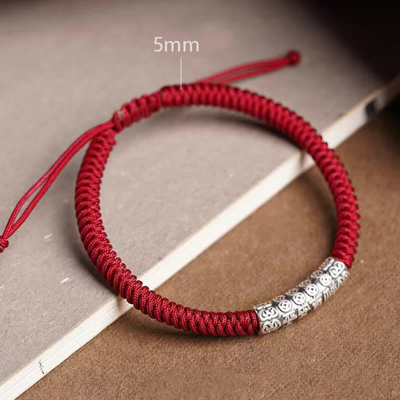 Bracelet en corde porte-bonheur Om Mani Padme Hum en argent sterling 999 fait à la main avec Buddha Stones