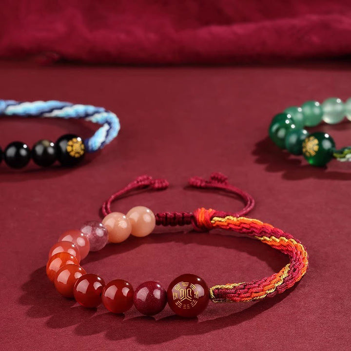 Bracelet tressé en Buddha Stones, cinq éléments, divers cristaux, agate, richesse, réincarnation