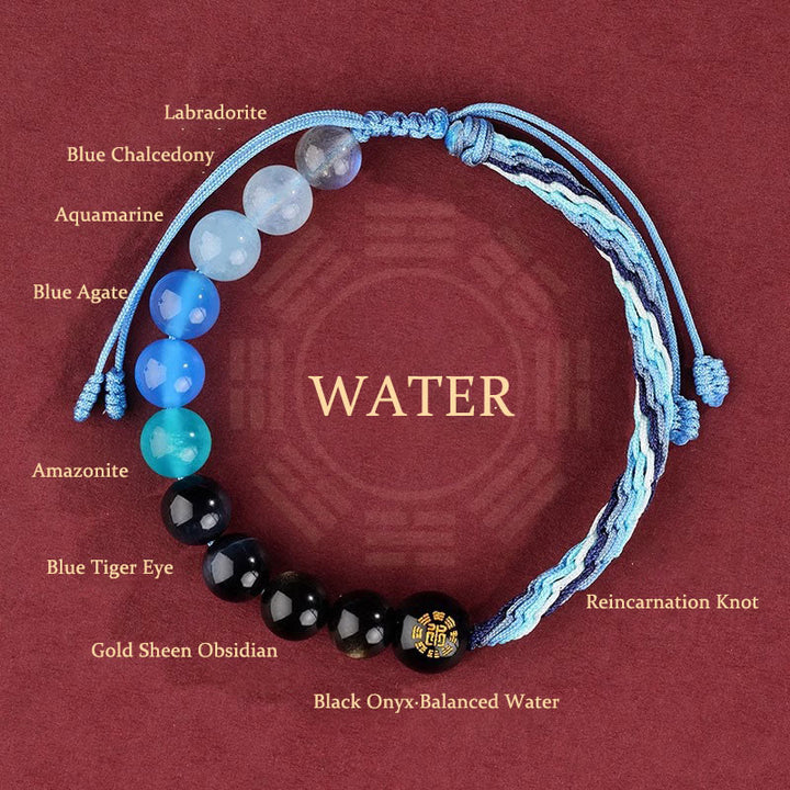 Bracelet tressé en Buddha Stones, cinq éléments, divers cristaux, agate, richesse, réincarnation