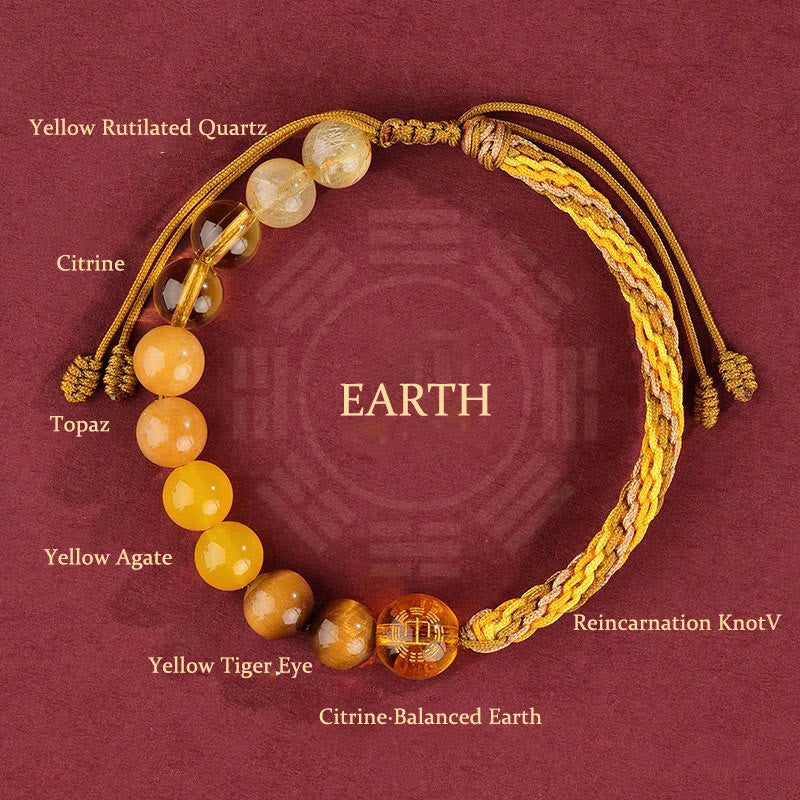 Bracelet tressé en Buddha Stones, cinq éléments, divers cristaux, agate, richesse, réincarnation