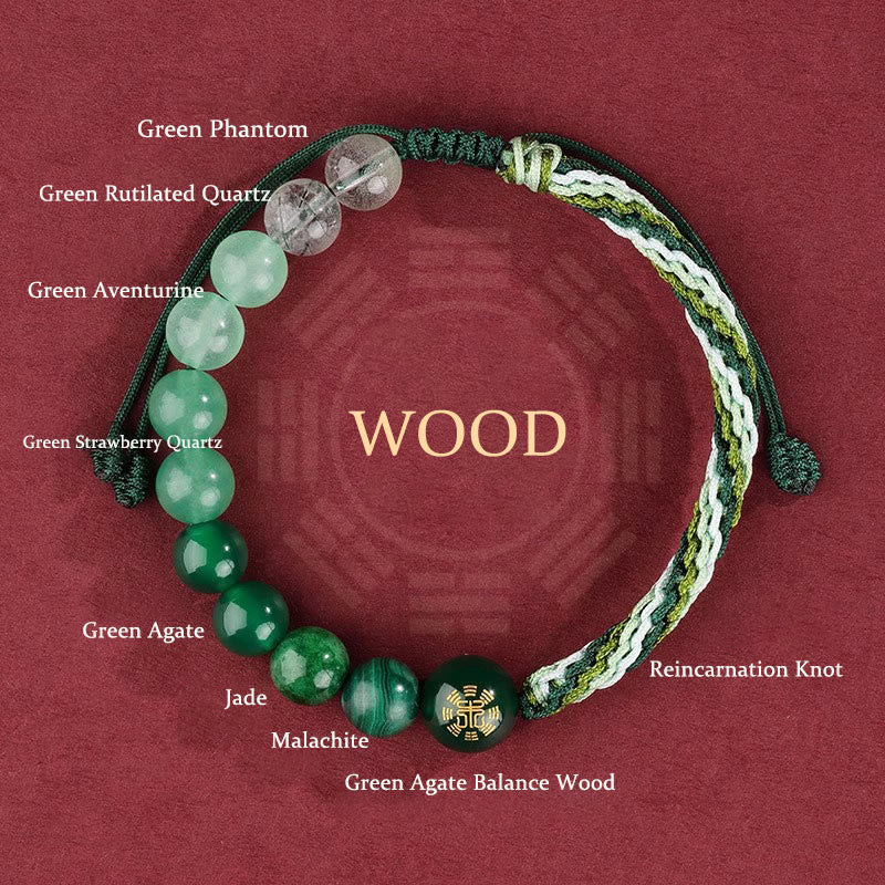 Bracelet tressé en Buddha Stones, cinq éléments, divers cristaux, agate, richesse, réincarnation