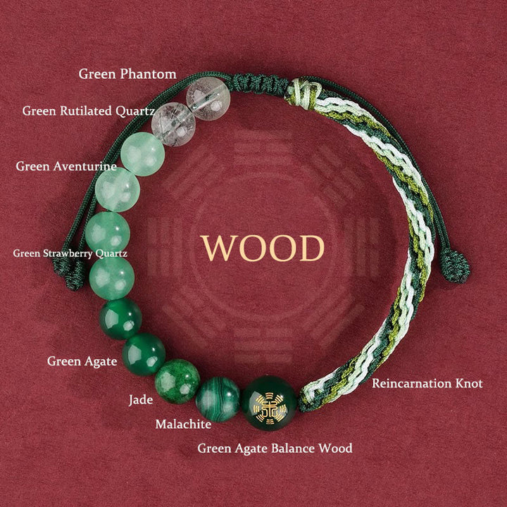 Bracelet tressé en Buddha Stones, cinq éléments, divers cristaux, agate, richesse, réincarnation