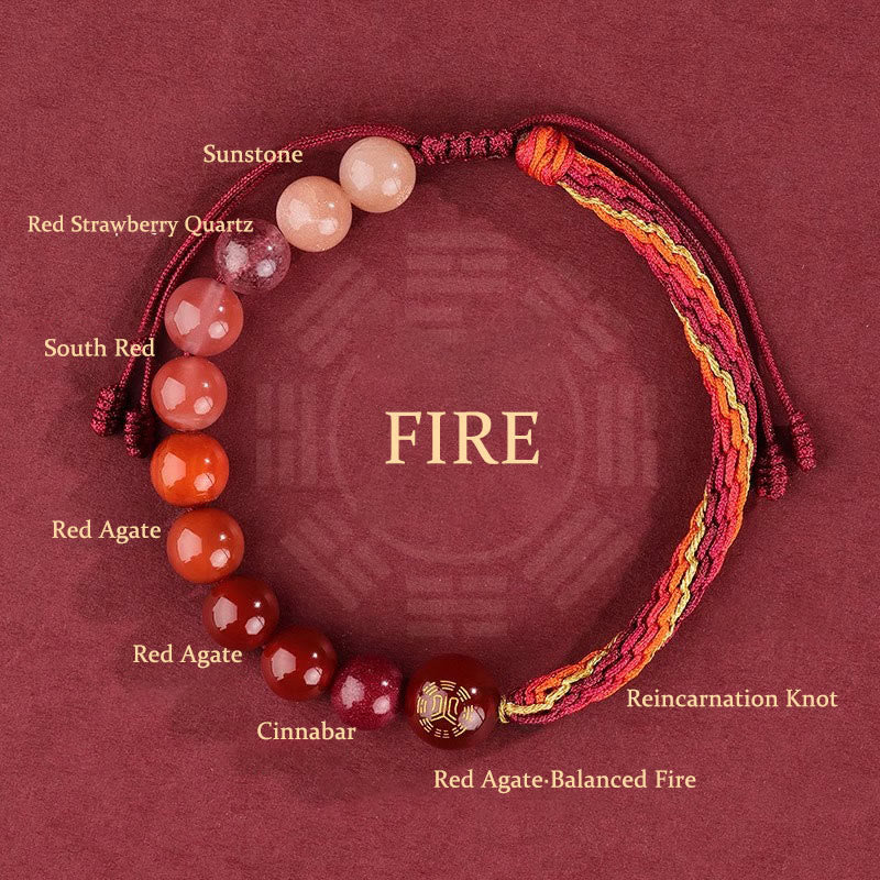 Bracelet tressé en Buddha Stones, cinq éléments, divers cristaux, agate, richesse, réincarnation