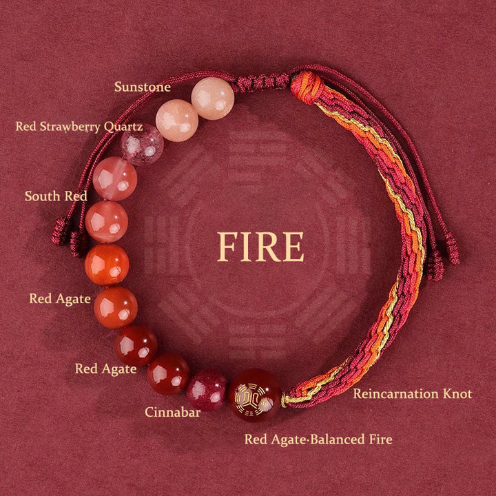 Bracelet tressé en Buddha Stones, cinq éléments, divers cristaux, agate, richesse, réincarnation