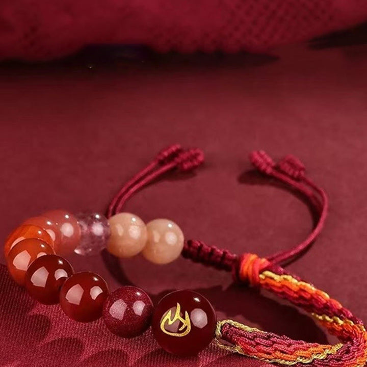 Bracelet tressé en Buddha Stones, cinq éléments, divers cristaux, agate, richesse, réincarnation