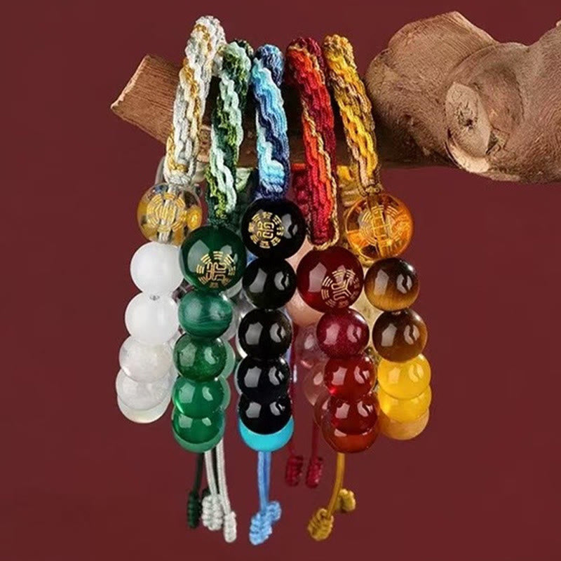 Bracelet tressé en Buddha Stones, cinq éléments, divers cristaux, agate, richesse, réincarnation