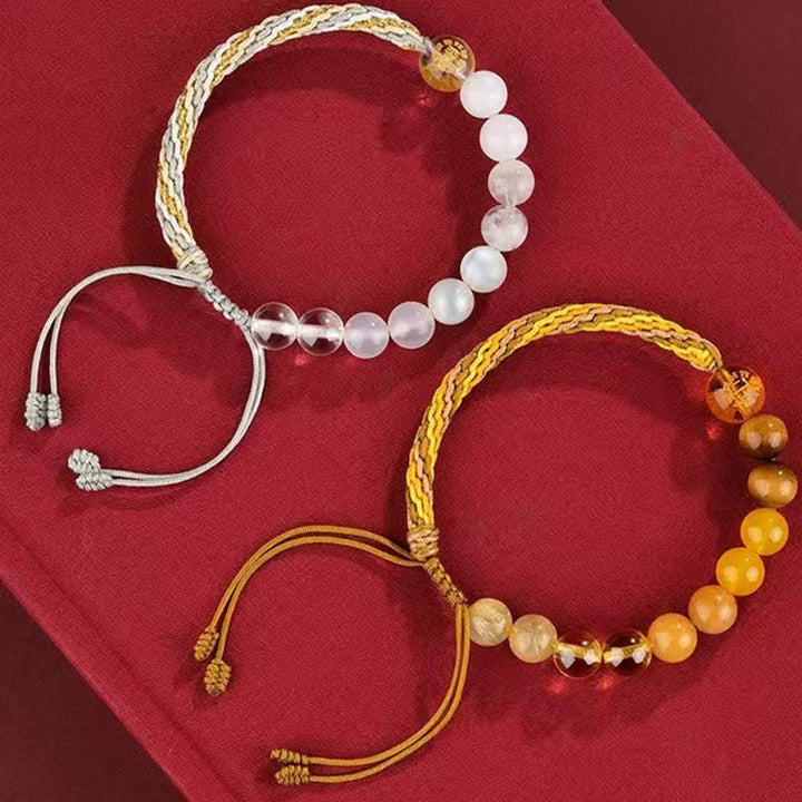 Bracelet tressé en Buddha Stones, cinq éléments, divers cristaux, agate, richesse, réincarnation