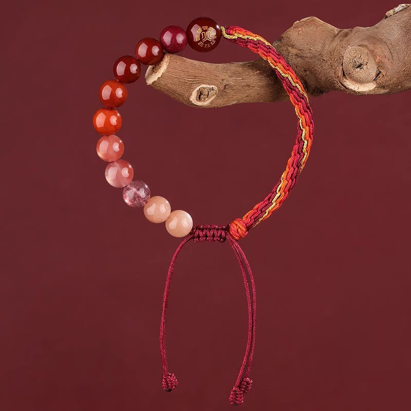 Bracelet tressé en Buddha Stones, cinq éléments, divers cristaux, agate, richesse, réincarnation