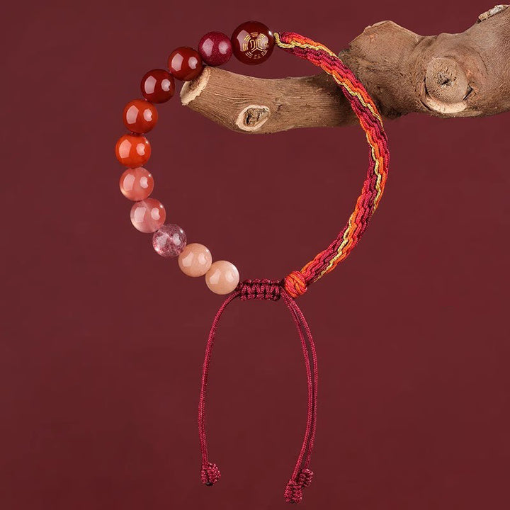 Bracelet tressé en Buddha Stones, cinq éléments, divers cristaux, agate, richesse, réincarnation