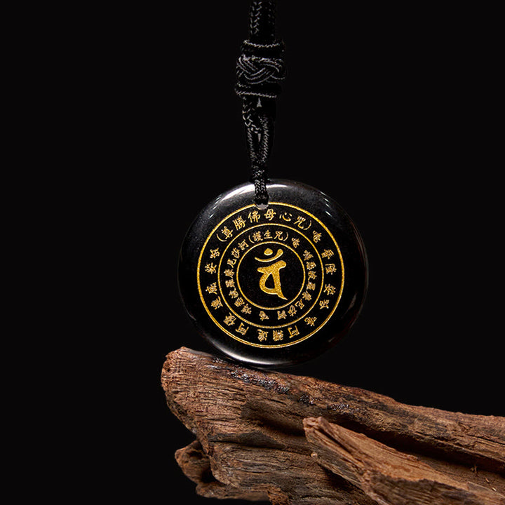 Buddha Stones Vairocana Tathagata Mantra Sanskrit Divers Cristal Obsidienne Noire Aventurine Verte Collier Pendentif Force