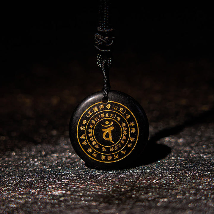 Buddha Stones Vairocana Tathagata Mantra Sanskrit Divers Cristal Obsidienne Noire Aventurine Verte Collier Pendentif Force