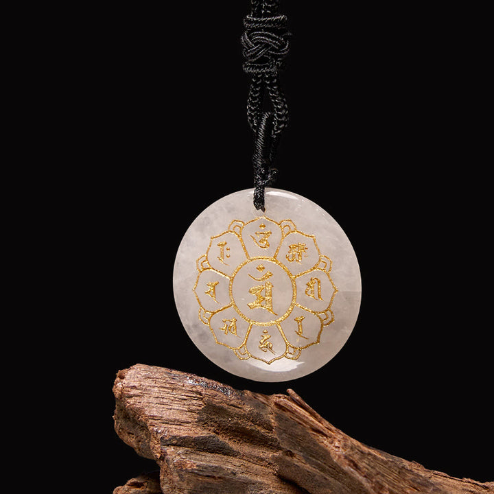 Collier pendentif en obsidienne noire avec Buddha Stones Om Mani Padme Hum et cristaux naturels divers