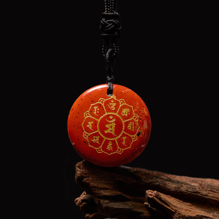 Collier pendentif en obsidienne noire avec Buddha Stones Om Mani Padme Hum et cristaux naturels divers