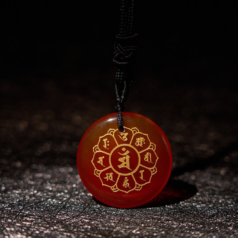 Collier pendentif en obsidienne noire avec Buddha Stones Om Mani Padme Hum et cristaux naturels divers
