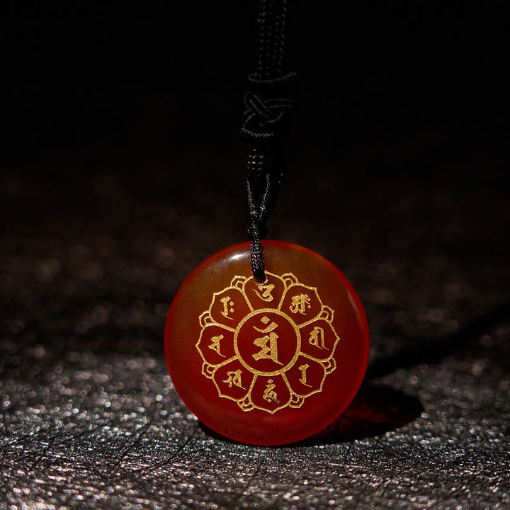 Collier pendentif en obsidienne noire avec Buddha Stones Om Mani Padme Hum et cristaux naturels divers