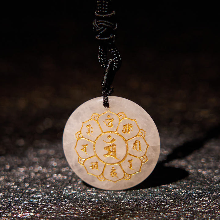 Collier pendentif en obsidienne noire avec Buddha Stones Om Mani Padme Hum et cristaux naturels divers