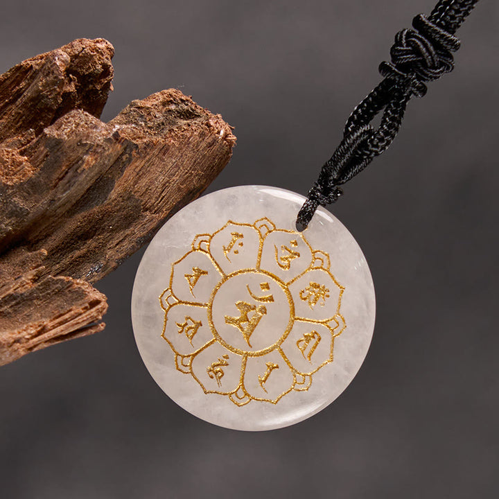 Collier pendentif en obsidienne noire avec Buddha Stones Om Mani Padme Hum et cristaux naturels divers