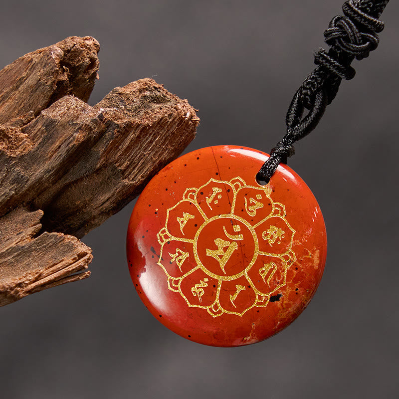 Collier pendentif en obsidienne noire avec Buddha Stones Om Mani Padme Hum et cristaux naturels divers
