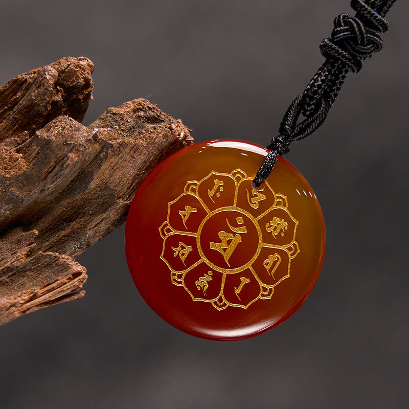 Collier pendentif en obsidienne noire avec Buddha Stones Om Mani Padme Hum et cristaux naturels divers