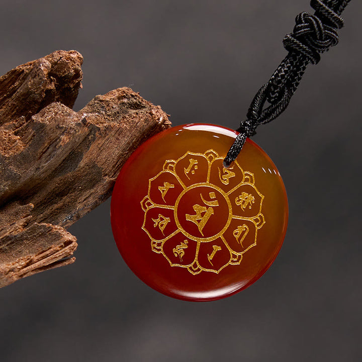 Collier pendentif en obsidienne noire avec Buddha Stones Om Mani Padme Hum et cristaux naturels divers