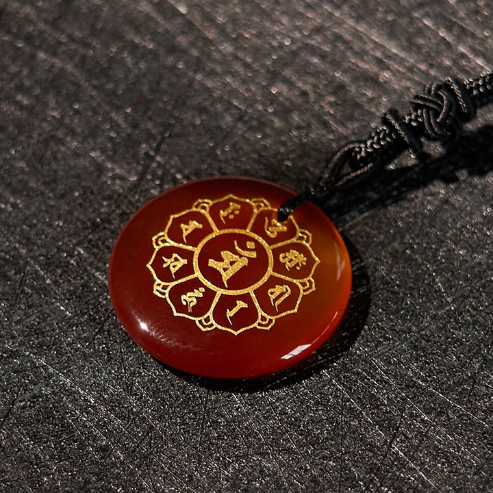 Collier pendentif en obsidienne noire avec Buddha Stones Om Mani Padme Hum et cristaux naturels divers