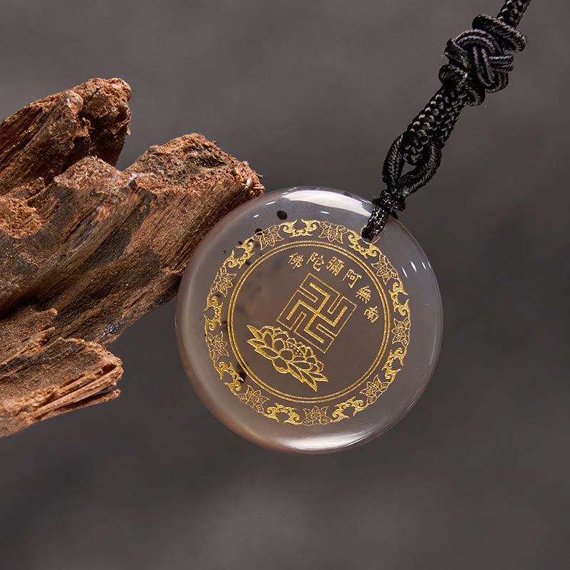 Collier pendentif de purification en obsidienne noire avec Buddha Stones et motif de lotus svastika naturel et divers cristaux