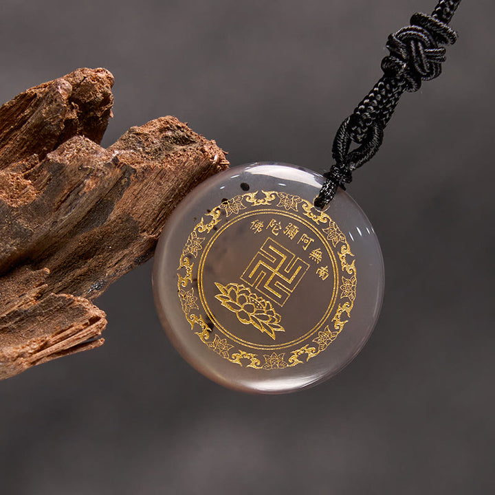 Collier pendentif de purification en obsidienne noire avec Buddha Stones et motif de lotus svastika naturel et divers cristaux
