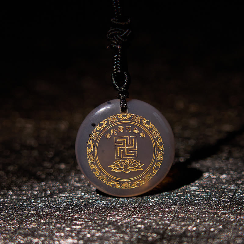 Collier pendentif de purification en obsidienne noire avec Buddha Stones et motif de lotus svastika naturel et divers cristaux