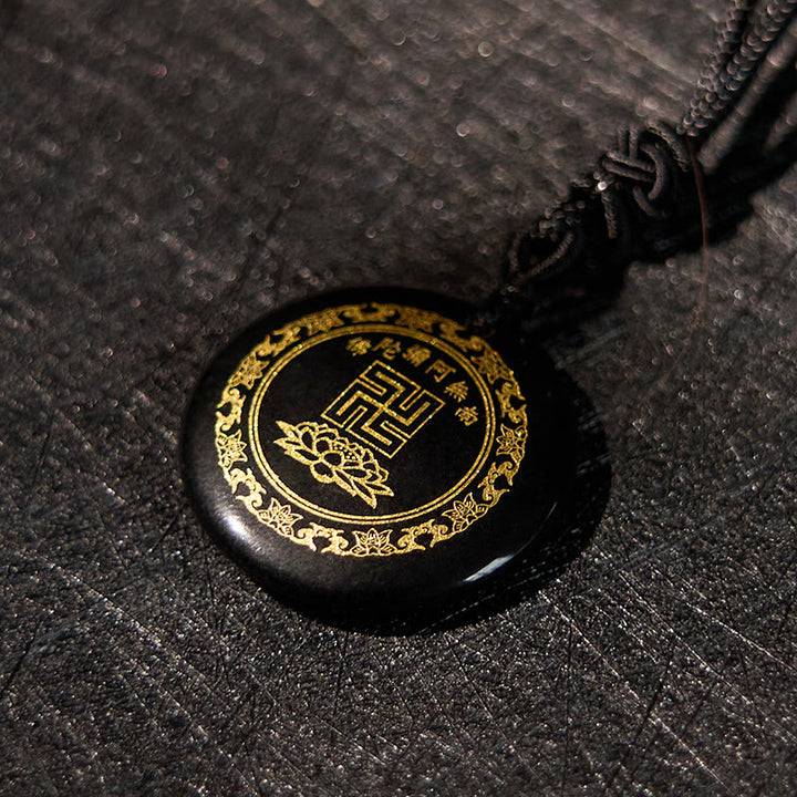 Collier pendentif de purification en obsidienne noire avec Buddha Stones et motif de lotus svastika naturel et divers cristaux