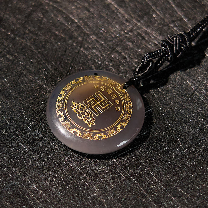 Collier pendentif de purification en obsidienne noire avec Buddha Stones et motif de lotus svastika naturel et divers cristaux
