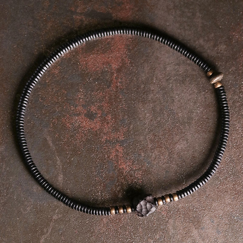 Bracelet double tour en bois d'ébène et cuivre avec Buddha Stones
