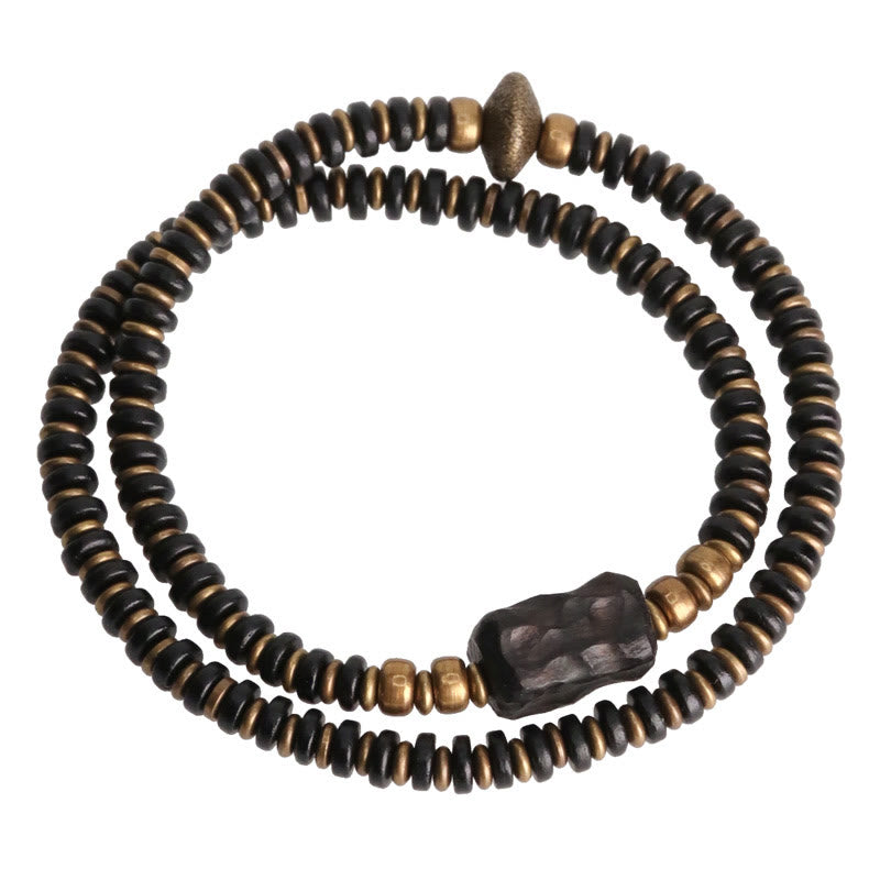 Bracelet double tour calme en cuivre et laiton Buddha Stones en bois d'ébène et bois de santal vert