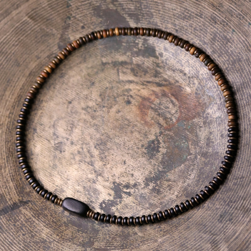 Bracelet double tour calme en cuivre et laiton Buddha Stones en bois d'ébène et bois de santal vert