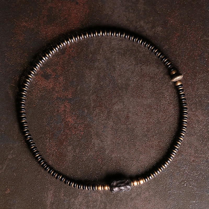 Bracelet double tour calme en cuivre et laiton Buddha Stones en bois d'ébène et bois de santal vert