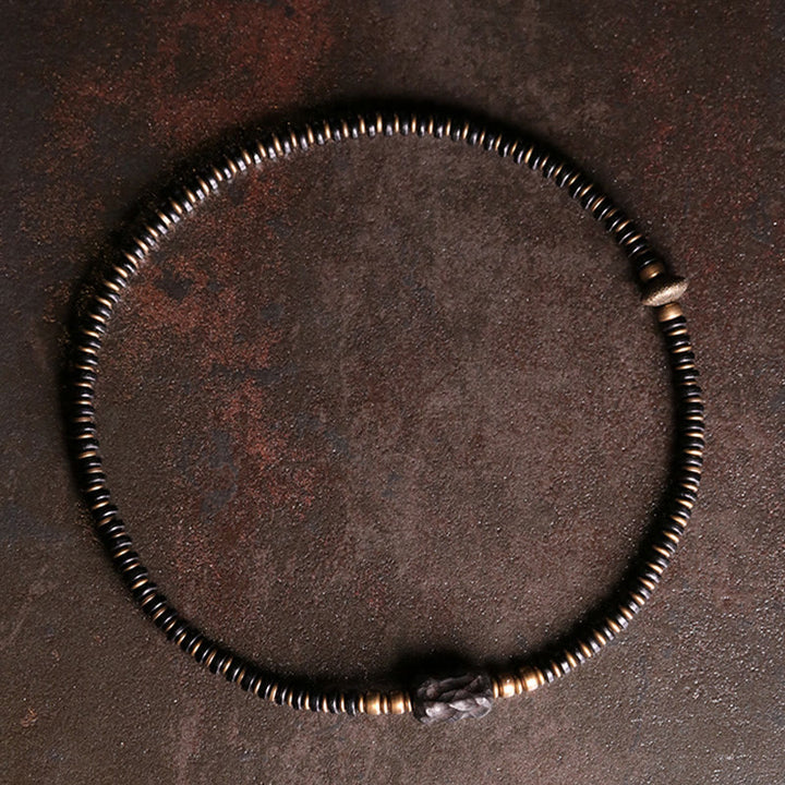 Bracelet double tour calme en cuivre et laiton Buddha Stones en bois d'ébène et bois de santal vert