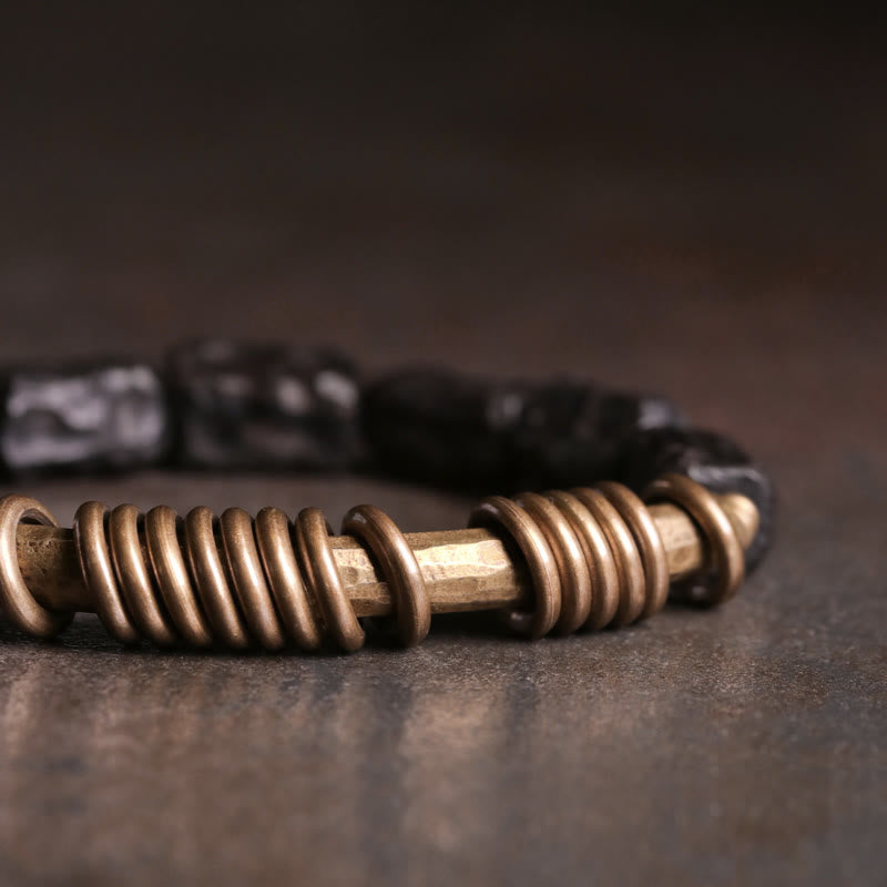 Bracelet de paix avec anneau circulaire en cuivre et laiton et Buddha Stones