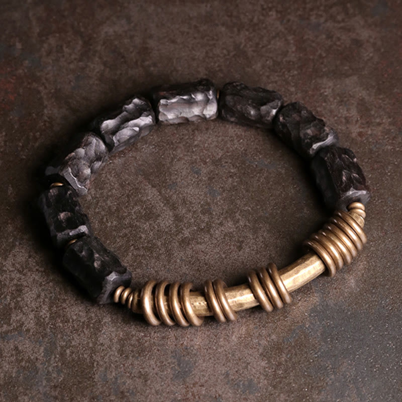 Bracelet de paix avec anneau circulaire en cuivre et laiton et Buddha Stones