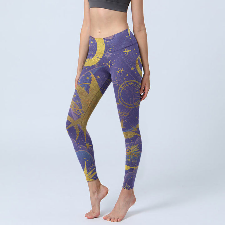 Pantalon de yoga pour femme avec imprimé Buddha Stones Moon Sun Stars - Violette sombre - US18，UK/AU22，EU50 (4XL) - image 0