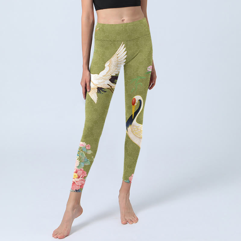 Leggings de sport imprimés en bambou Buddha Stones et oiseaux hibiscus pour femmes - image 6