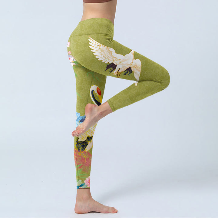 Leggings de sport imprimés en bambou Buddha Stones et oiseaux hibiscus pour femmes - image 3