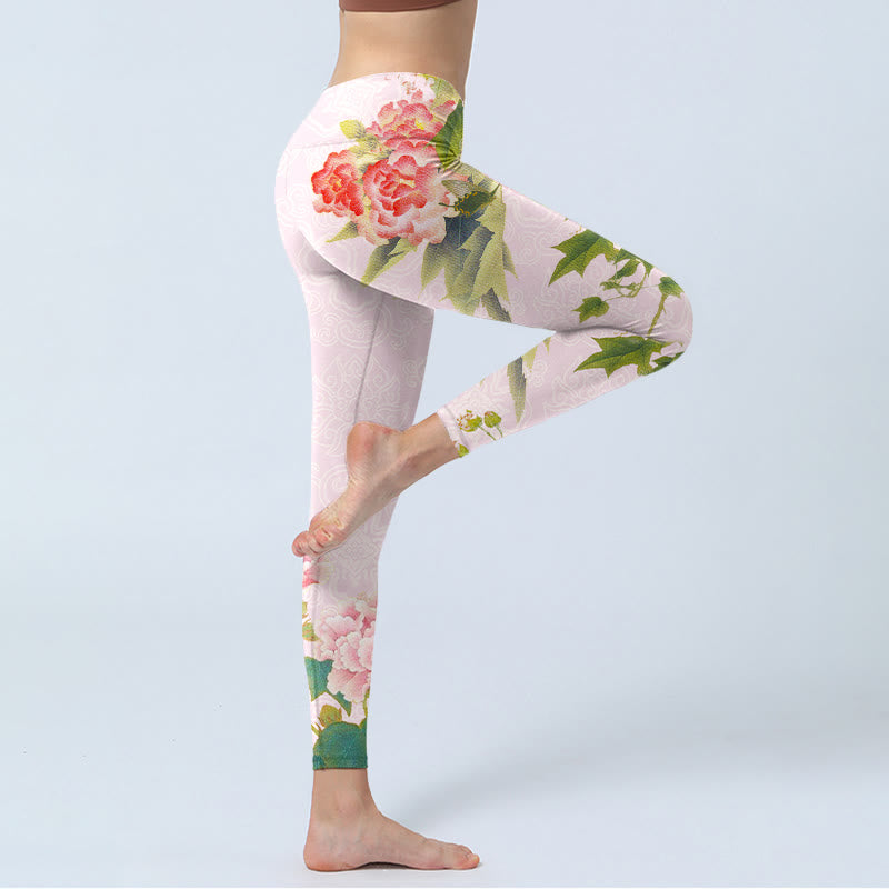 Leggings de sport à imprimé fleurs et feuilles d'hibiscus Buddha Stones Pantalon de yoga pour femme - image 4