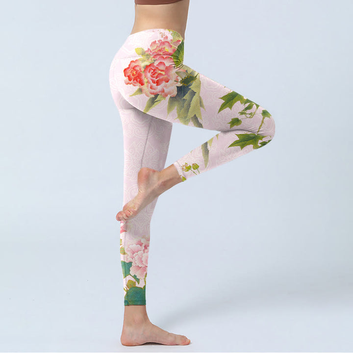 Leggings de sport à imprimé fleurs et feuilles d'hibiscus Buddha Stones Pantalon de yoga pour femme - image 4