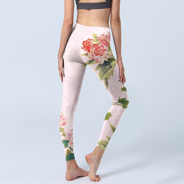 Leggings de sport à imprimé fleurs et feuilles d'hibiscus Buddha Stones Pantalon de yoga pour femme - image 5
