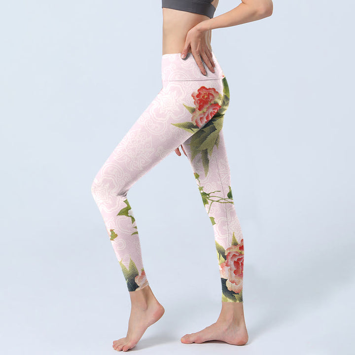 Leggings de sport à imprimé fleurs et feuilles d'hibiscus Buddha Stones Pantalon de yoga pour femme - image 3